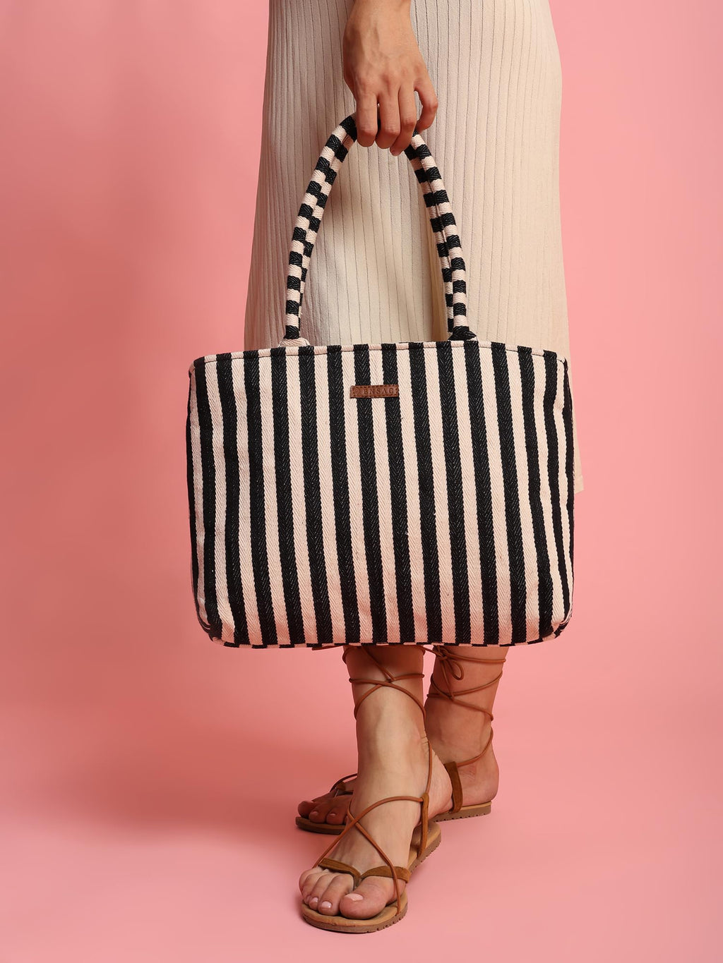 ENSAC Premium Cotton Tote Bag for Women, Stylish Handbag for women with Zip Closure | Fit for Office Bag, College, Travel Use | Handcrafted in India
