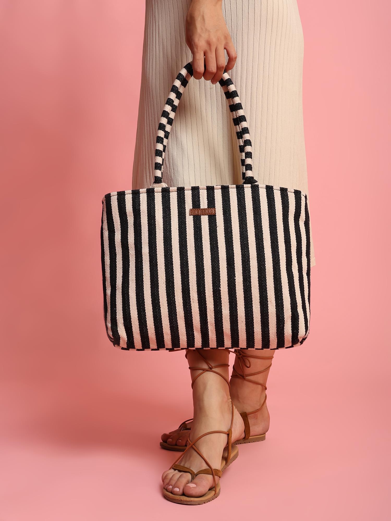 ENSAC Premium Cotton Tote Bag for Women, Stylish Handbag for women with Zip Closure | Fit for Office Bag, College, Travel Use | Handcrafted in India