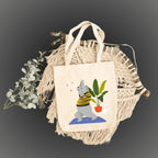 snapiq COTTON 350 GSM Canvas Tote Bag for Women and Girls Thick Fabric with Zipper (Beige, Bear Yoga)