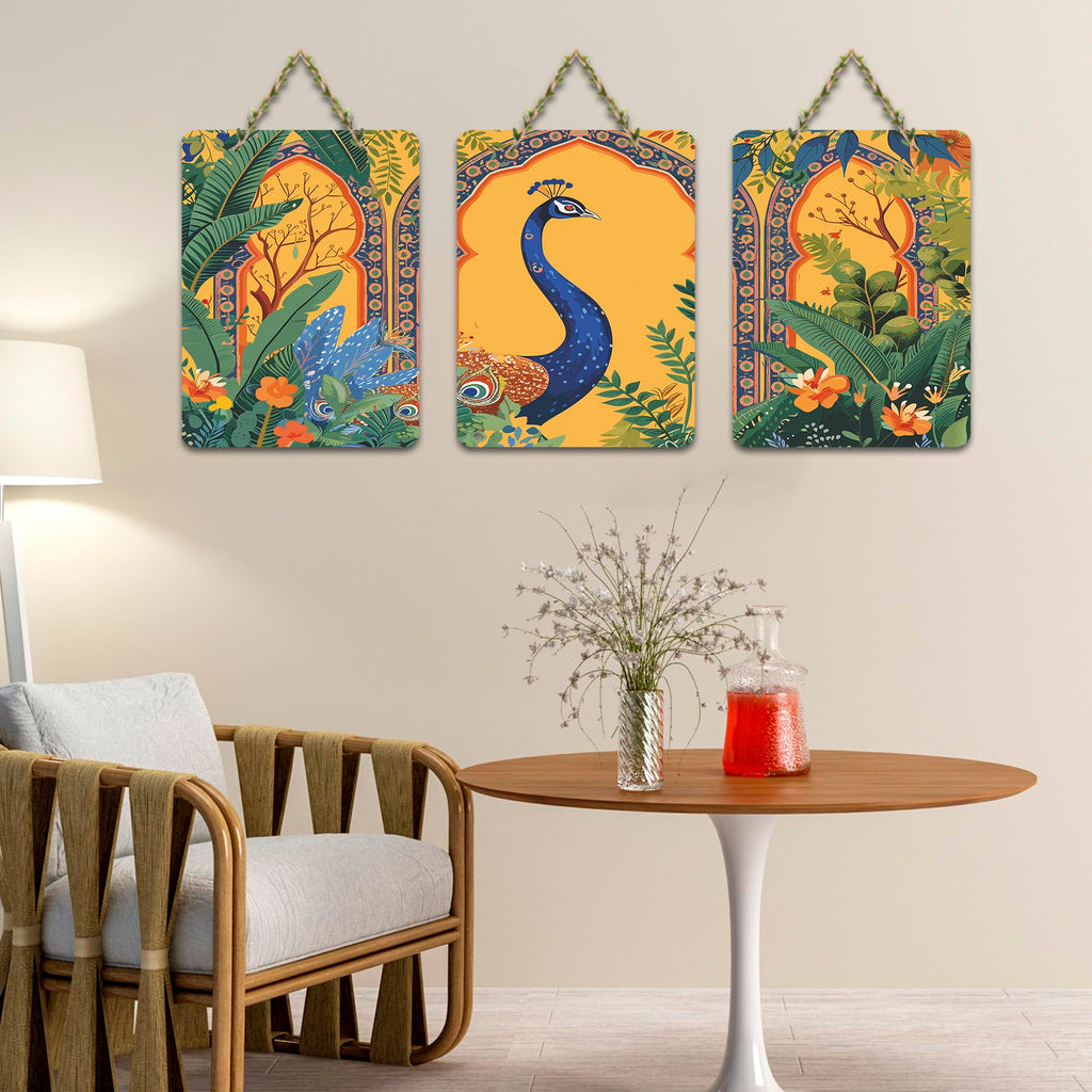 Artvibes Mughal Wall Art Decorative Wall Art MDF Wooden Wall Hanger for Living Room | Wall Sculpture | Signs & Plaques | Wall Accents | Graphic Artwork | Poster | Ideal Gifts (WH_96138N), Set of 3