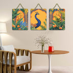 Artvibes Mughal Wall Art Decorative Wall Art MDF Wooden Wall Hanger for Living Room | Wall Sculpture | Signs & Plaques | Wall Accents | Graphic Artwork | Poster | Ideal Gifts (WH_96138N), Set of 3