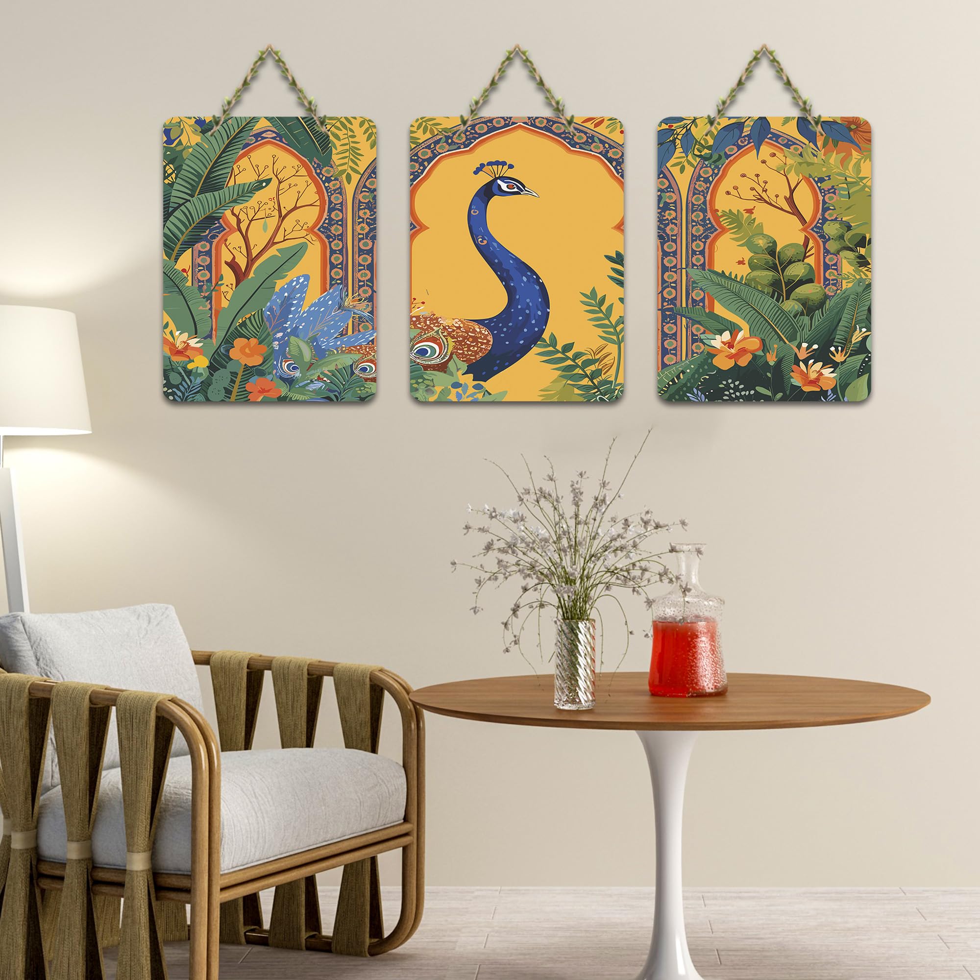 Artvibes Mughal Wall Art Decorative Wall Art MDF Wooden Wall Hanger for Living Room | Wall Sculpture | Signs & Plaques | Wall Accents | Graphic Artwork | Poster | Ideal Gifts (WH_96138N), Set of 3