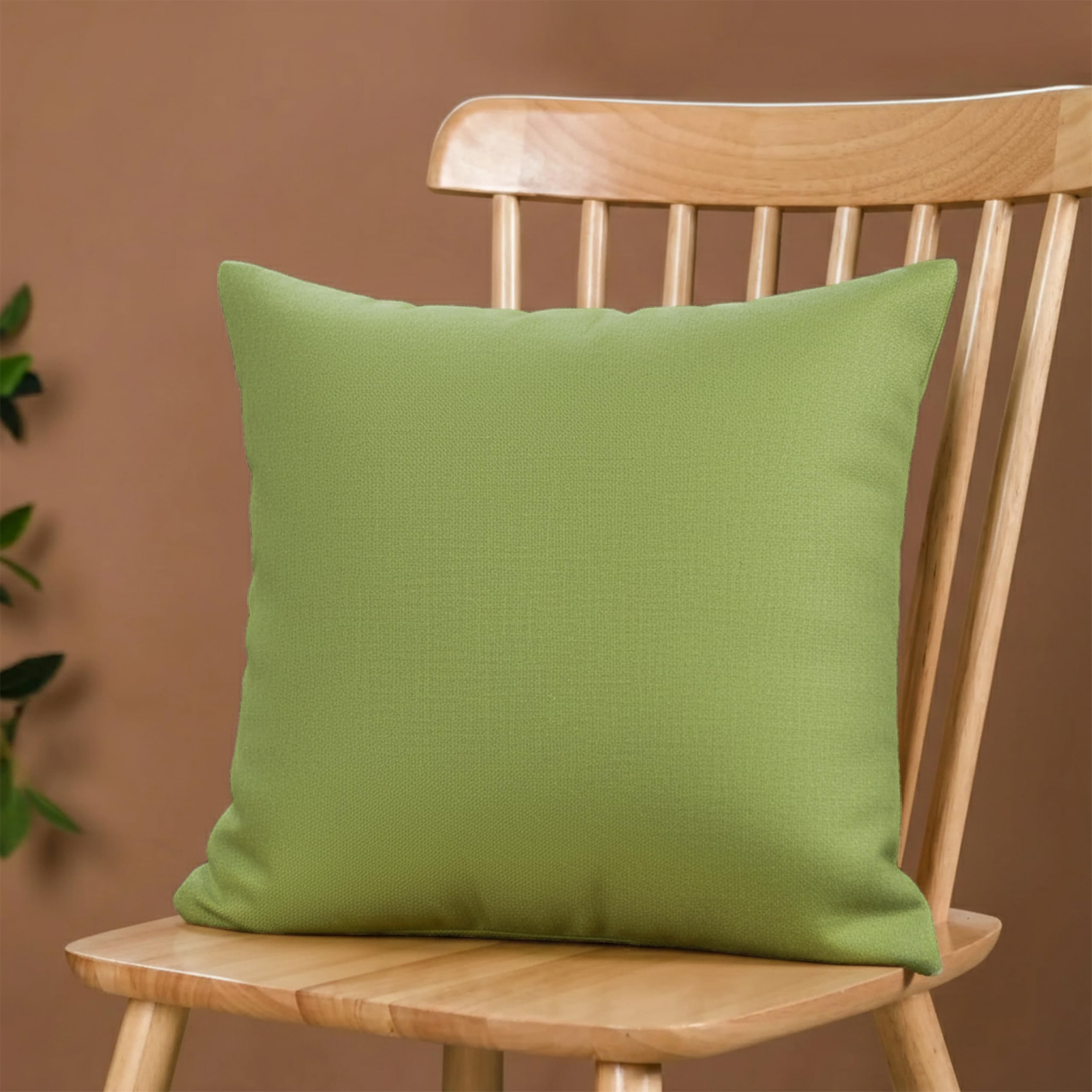 Yellow Weaves Cotton Canvas Decorative Cushion Covers, (24 X 24 Inches), Set of 5, Olive Green