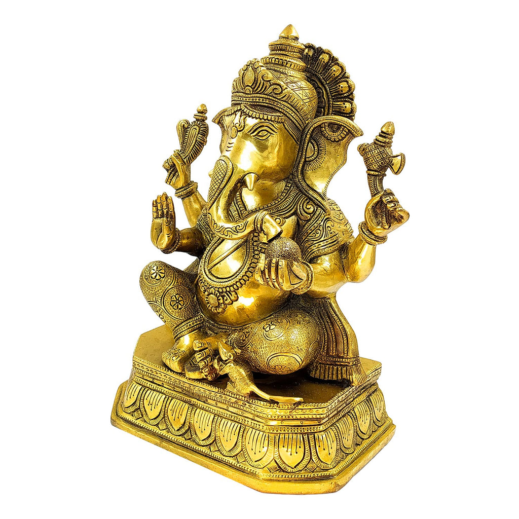 ARTVARKO Brass Ganesha Idol Ganesh Bhagwan Large Statue God Ganpati Murti for Home Pooja Entrace Décor Good Luck Vastu Decoration Showpiece 14 Inch