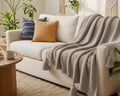 Furnistitchs Plain Solid Knitted Sofa Throw Blanket 50x60 inches / 125x150 cms| Cotton Plain Knit with Tassels | Aesthetic Bohemian Decorative Couch Throws for Living Room & Bedroom (Beige) Kafalo