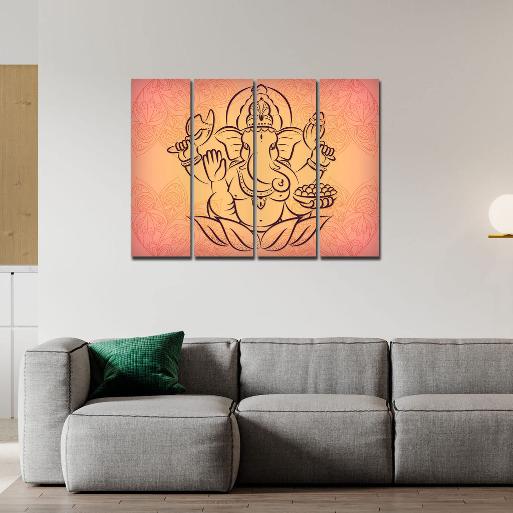 VIBECRAFTS 4 Pieces Shree Ganesha Canvas Wall Painting Fitted With Wooden Frame For Home | Office | Living Room | Gift(PTVC4Pcs1_13531)