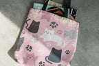 Whyt One Trendy Reusable Cotton Tote Bag with chain. Uses for Grocery Shopping, Beach Trips, and Daily Essentials and Graphic Print for Fashion Lovers. (Cats, Reguler)