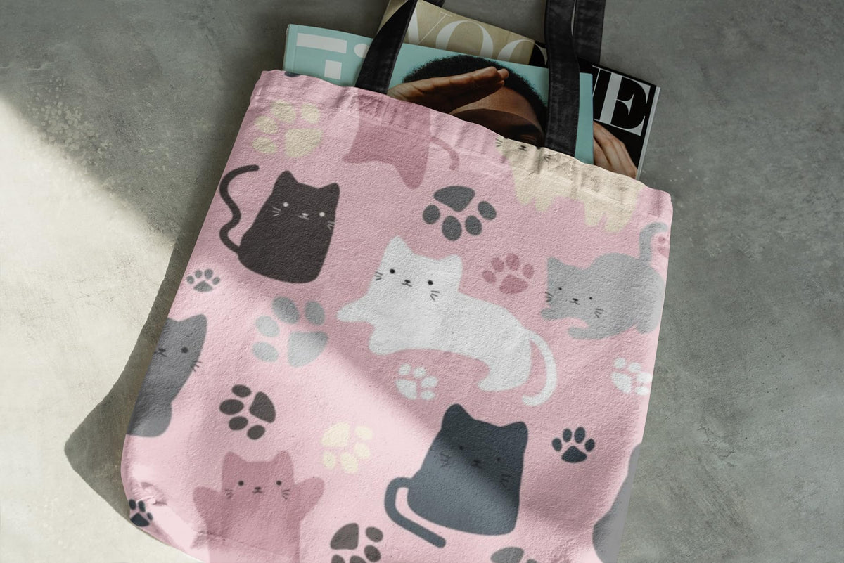 Whyt One Trendy Reusable Cotton Tote Bag with chain. Uses for Grocery Shopping, Beach Trips, and Daily Essentials and Graphic Print for Fashion Lovers. (Cats, Reguler)