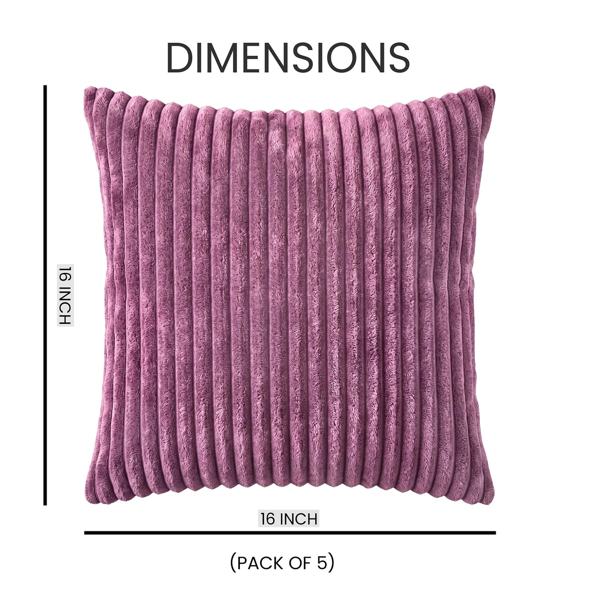 Yellow Weaves Pencil-Stripe Fur Cushion Covers | Soft Polyester | Decorative Sofa & Throw Pillow Covers | 16x16 Inches, Pack of 5 (Purple)