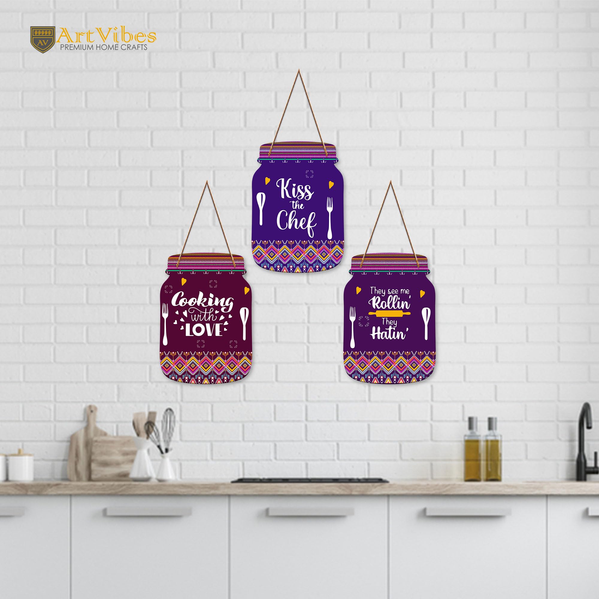Artvibes Cooking with Love Wall Hanger for Home Decor | Gifts | Wall Art | Decoration Wooden Hanging Items | Kitchen Wood Design | Quotes Decor Items | Decorative Artworks (WH_8917N)