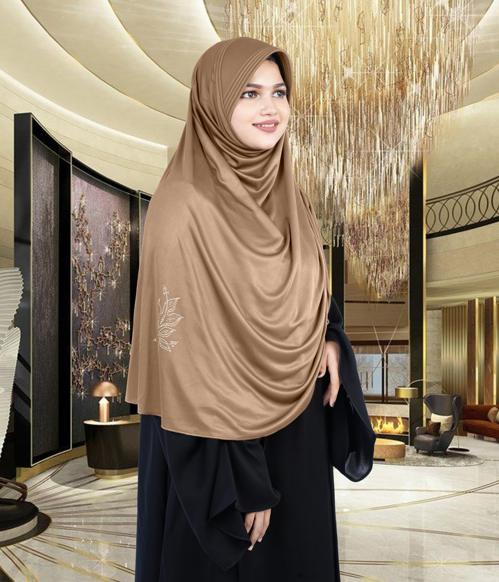 Mehar Hijab's Glamour in Modesty Fazluna Sigle side Frill Hijab XL (XXL, DARK WHEAT)
