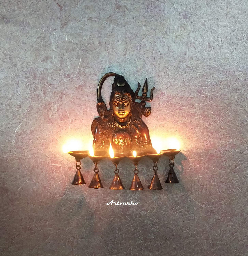 Artvarko Brass Shiva Diya with Bells Wall Hanging 12 Inch