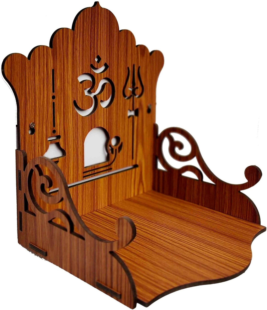 Wooden Small Temple Mandir Puja Ghar for Home and Office Wall Hanging Beautiful OM and Trishul Design Brown Color Matte Finish Engineered Wood