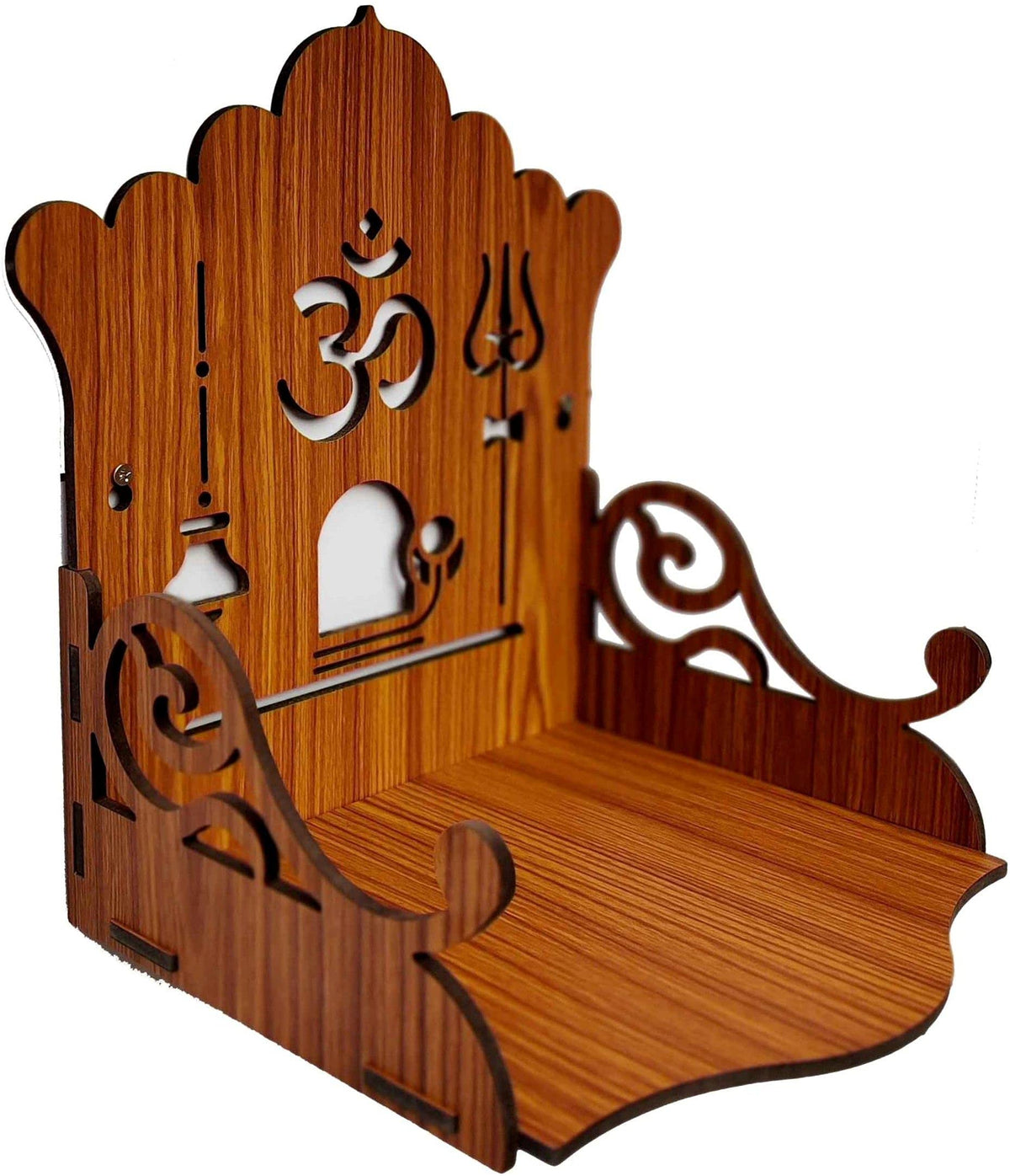 Wooden Small Temple Mandir Puja Ghar for Home and Office Wall Hanging Beautiful OM and Trishul Design Brown Color Matte Finish Engineered Wood