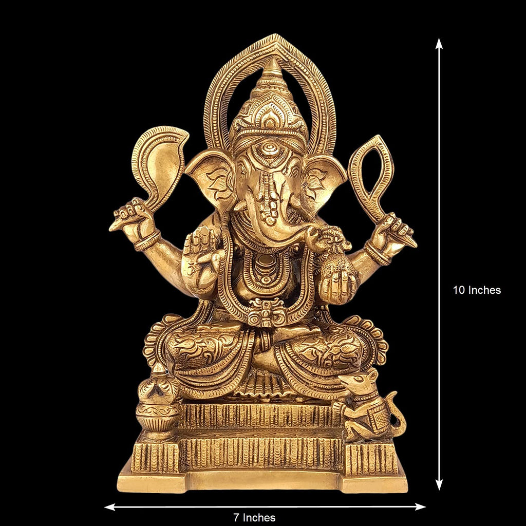 ARTVARKO Brass Lord Ganesh Murti Mangalkari Ganesha with Kalash and Mouse Idol Ganpati Bhagwan Idol Statue Height 10 Inch.