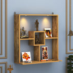Anikaa Shelly LED Light Wall Mounted Hanging Puja Temple Shelf Stylish Wood God Stand for Pooja Room Mandir Stand for Temple (Giantwood) D.I.Y (Giantwood)