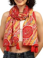 KE KANHA EXPORTS Cotton Scarf with Tassels|Bandhani Print Scarf for Women Stylish|Stole for Women|Breathable Boho Beach Summer Wrap|Multicolor Scarf|Easily Fits 180 * 50 CM