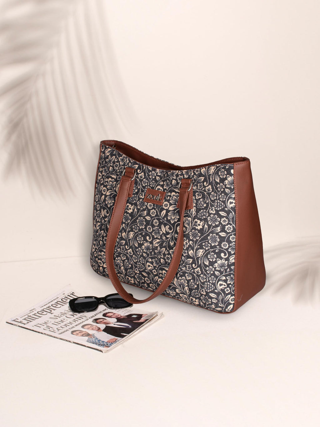 ZOUK FloMotif Getaway Handbag | Jute | Vegan Leather Handcrafted Tote Bag | Black