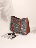 ZOUK FloMotif Getaway Handbag | Jute | Vegan Leather Handcrafted Tote Bag | Black