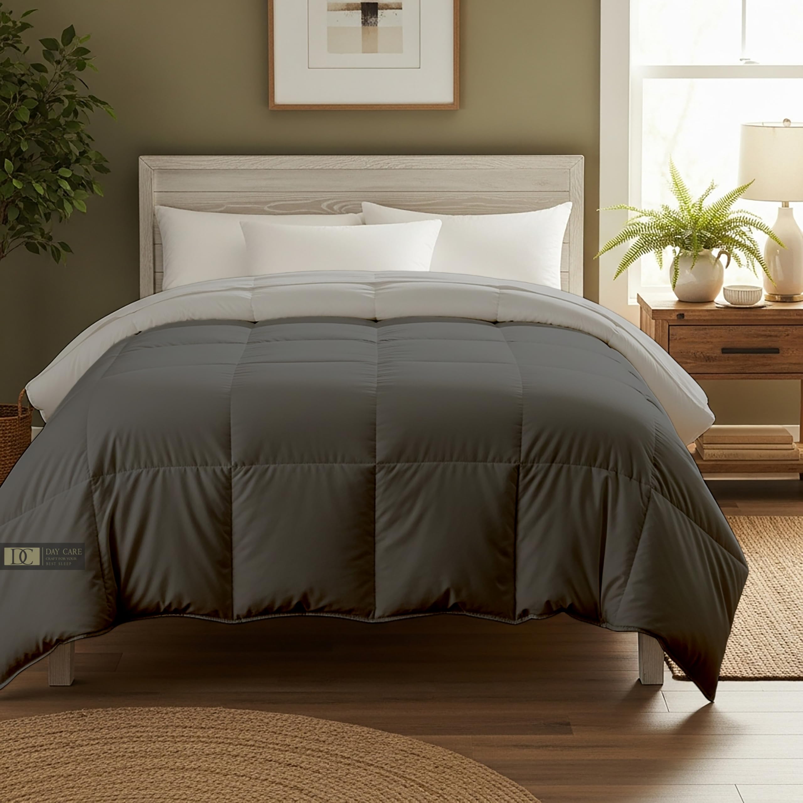 Day Care® 600 GSM Premium Comforter | Cloud Down Touch Microfiber Quilt | Heavy Warm Winter Blanket Rajai | Soft, Lightweight & Machine Washable - 60x90 Single Bed | Silver/Dark Grey Kafalo