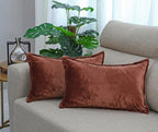 RD TREND® Velvet Cushion Covers Set of 2, Soft Long Cushion Covers 18x28 Inches, Rectangular Decorative Throw Pillowcases for Sofa, Bed & Living Room | Solid Coffee