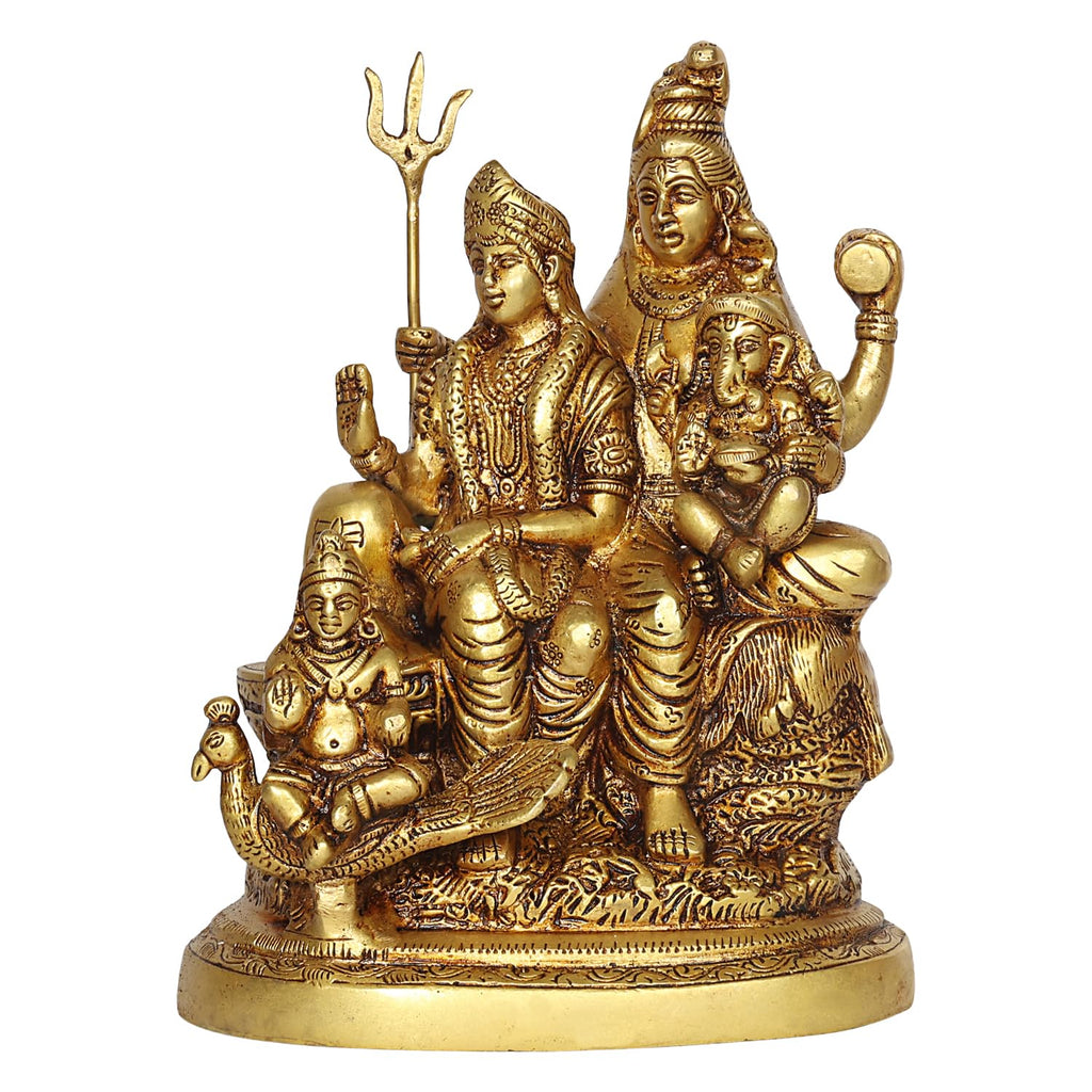 ARTVARKO™ Brass Lord Shiva Parvati Kartikeya and Ganesha Murti Shiv Family Parivar with Shivling Nandi Idol 7.5 Inch.