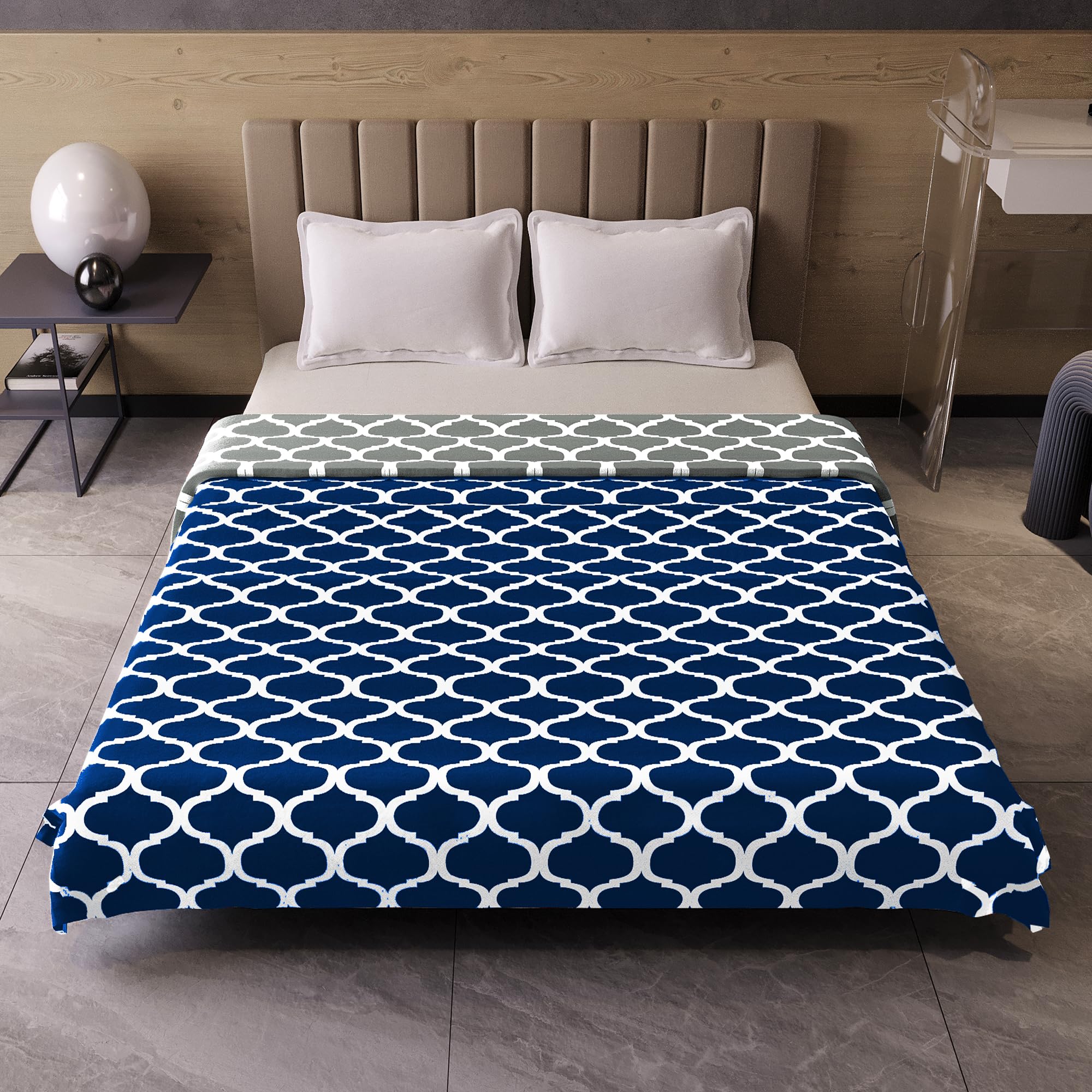 Divine Casa 120 GSM Summer Quilt Brushed Microfibre 3 Layer Breathable Double Bed Dohar AC Blanket Lightweight Warm Rajai Throws for Bed (Light Blue and Grey, 205 x 220, CM)| TC - 120 Kafalo