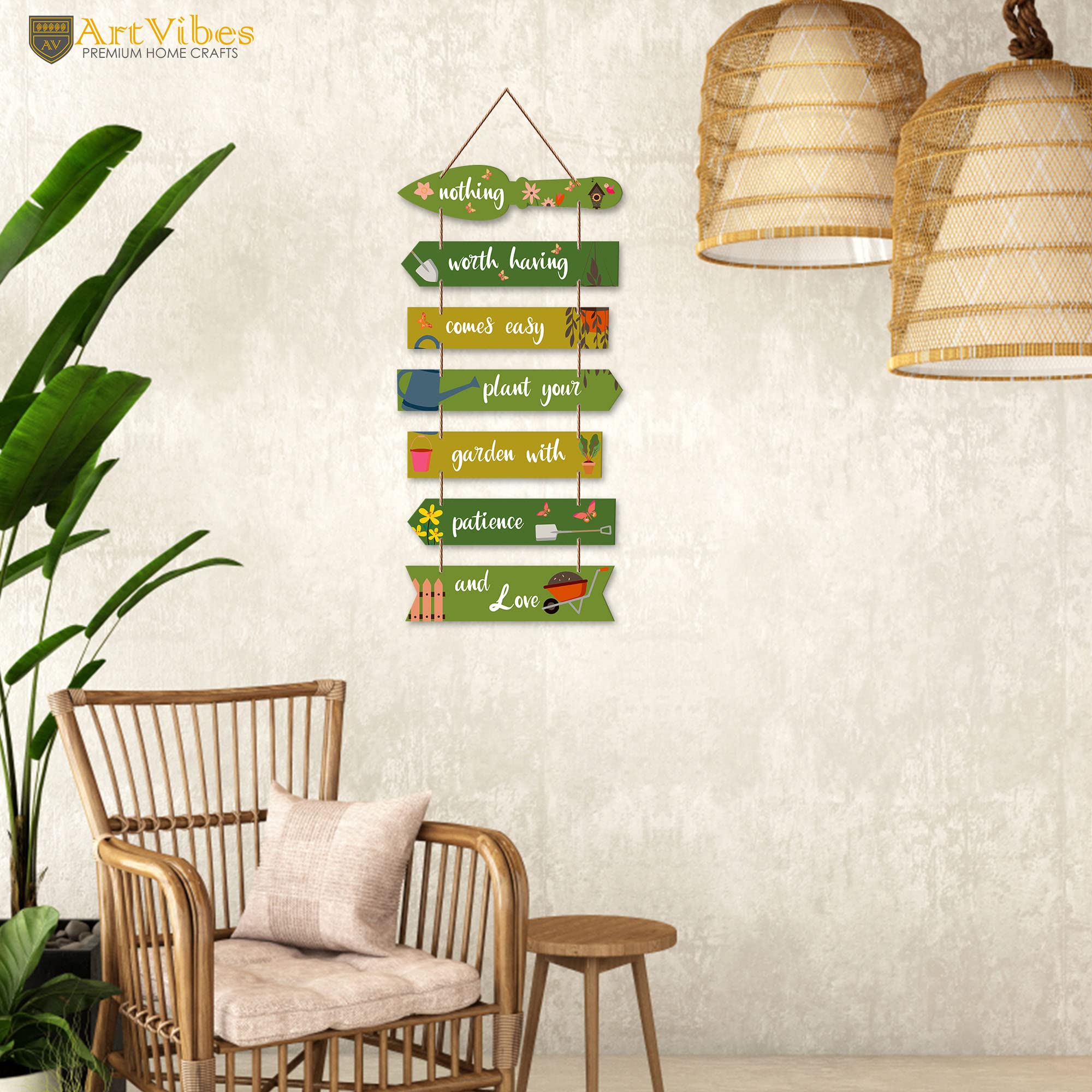 Artvibes Plant Your Garden with Patience Wooden Wall Art | Balcony | Quotes Decor Item | Decoration Wall Hanging Items | Wall Poster | Unique Gift | Garden Quotes Wall Hanging (WH_7010N)