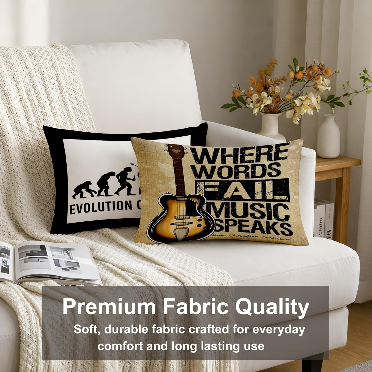 STITCHNEST Set of 2 Funky Beats & Buddies Collection Printed Jute Cushion Covers 12x18 Inches | Decorative Throw Pillow Covers for Sofa, Living Room, Bedroom | Perfect for Home Decor
