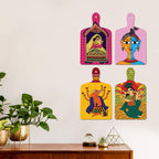 Artvibes Lord Ganesha & Mooshak Raj Ethnic Indian Classical Art Auspicious Wooden Art Work Wall Hanging | Spiritual Decor Items | Paintings | Wall Poster | Unique Gift Items (WH_5641N), Set of 4
