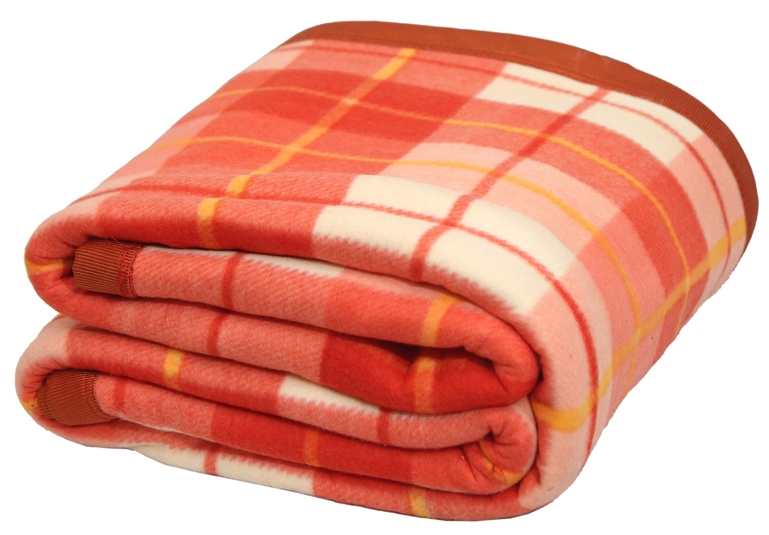 Goyal's Modern Checker All Season Polar Fleece Double Bed Blanket, 90X90 Inches - Rust, 300 TC Kafalo