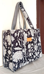 Cotton Tote bag for Women | Shoulder Bag | Reversible Bag | Durable Shopping bag | Reusable Grocery Bags | Eco friendly Bags| Handmade Cotton Bag | Stylish Quilted handBag (White Black)