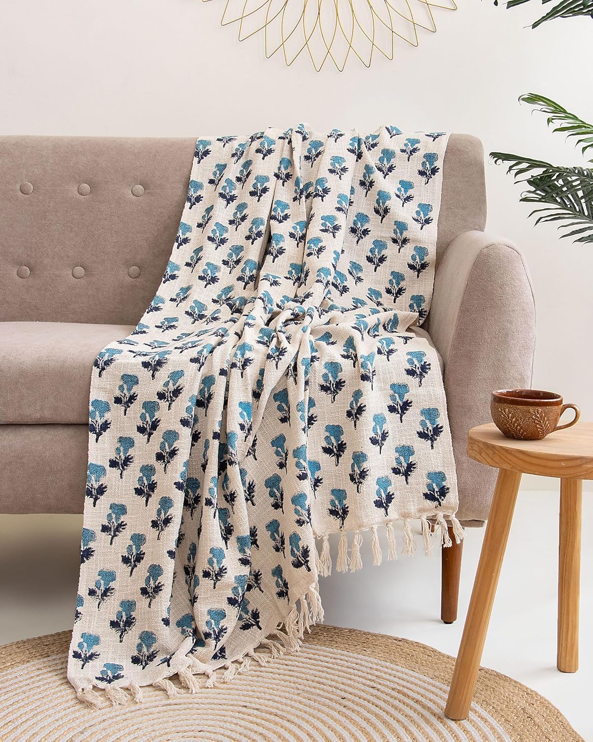 DMAASA Handmade Cotton Hand Block Floral Print Throw Blanket for Sofa Couch & Sofa, Car, 50x60 Inches (Multi-Color_07)-350 TC Kafalo