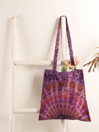 Ravaiyaa - Attitude is everything Cotton Shoulder Bag/Tote Bag For Women| Printed Multipurpose Handbag With Top Zip | Best For Shopping, Travel, Work, Beach, Office, College (Purple Peacock Mandala)