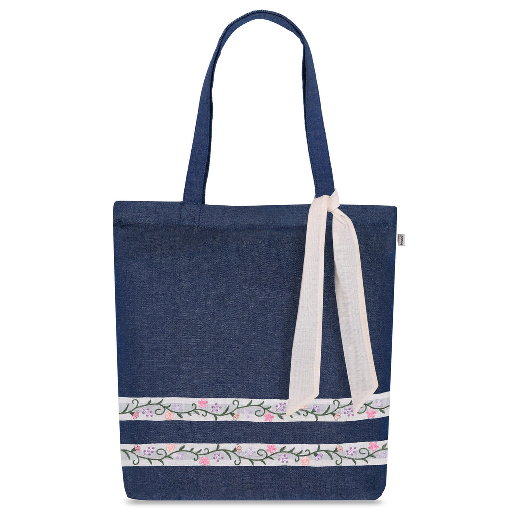 MASQ By Q-One Canvas Floral Embroidered Utility Tote Bags For Women With Zip, College Bag For Girls, 100% Organic Cotton Tote Bag For Traveling & Daily Use