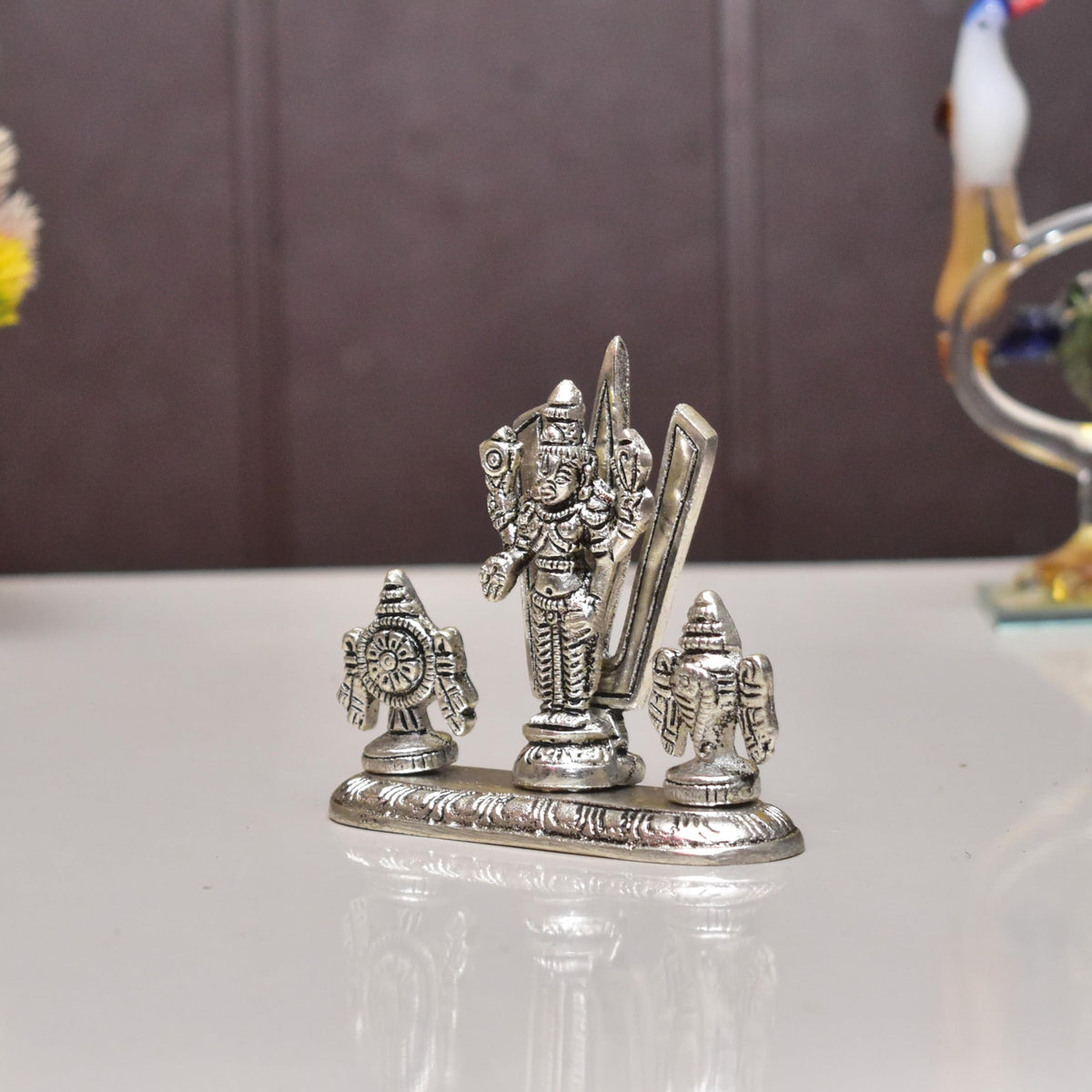 KridayKraft Lord Tirupati Balaji Venkateswara Swami with Shank chakar Tilak Namah Gold Plating Antique Decorative for Car Dashboard Home & Office Table Showpiece Figurines