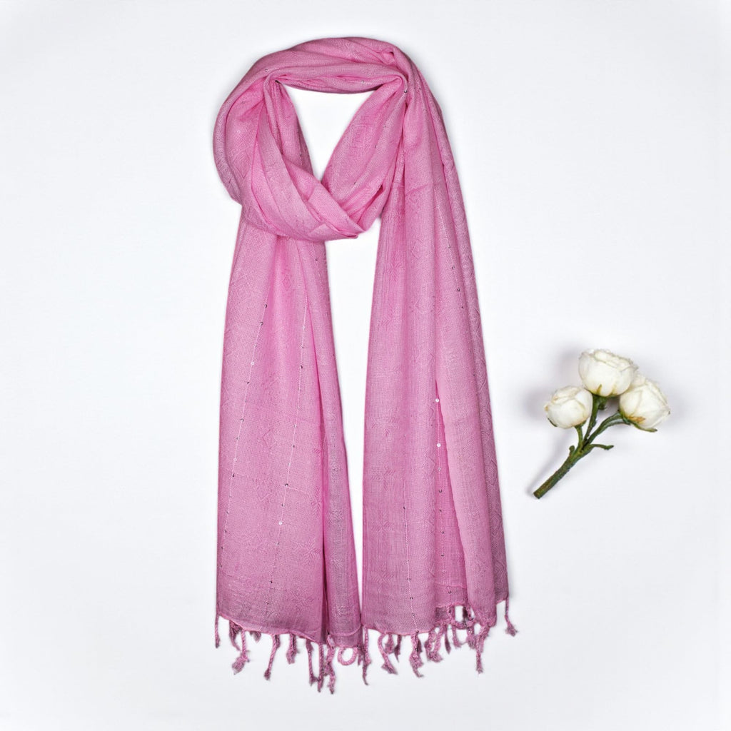 STOLE STUDIO Elegant Luxurious Sequence Viscose Stole Scarf (Baby Pink)