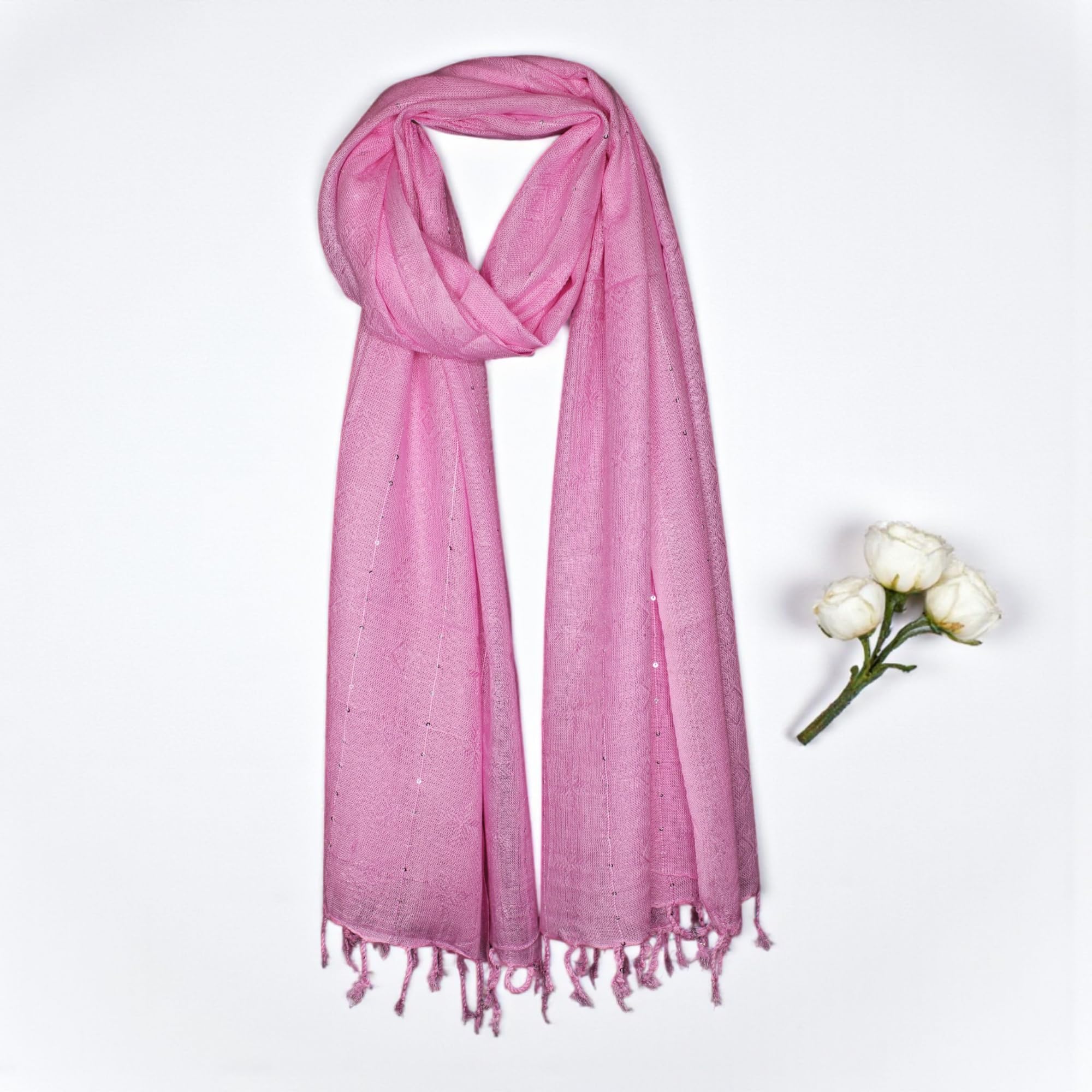 STOLE STUDIO Elegant Luxurious Sequence Viscose Stole Scarf (Baby Pink)