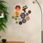 Artvibes Radiate Positive Vibes Hexagon Shape MDF Wooden Wall Decor Items | Quotes Decor Item | Wall Illustrations | Office Decoration Item | Wall Art Print | Inspirational quotes(WPS_207N), Set of 13