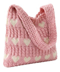 KSAIBINID Crochet Bag, Stylish Tote Bag for Women, Beach Bag for Daily Use and Travel, Pink Woven Openwork Design, Perfect for College Girls and Fashion Enthusiasts