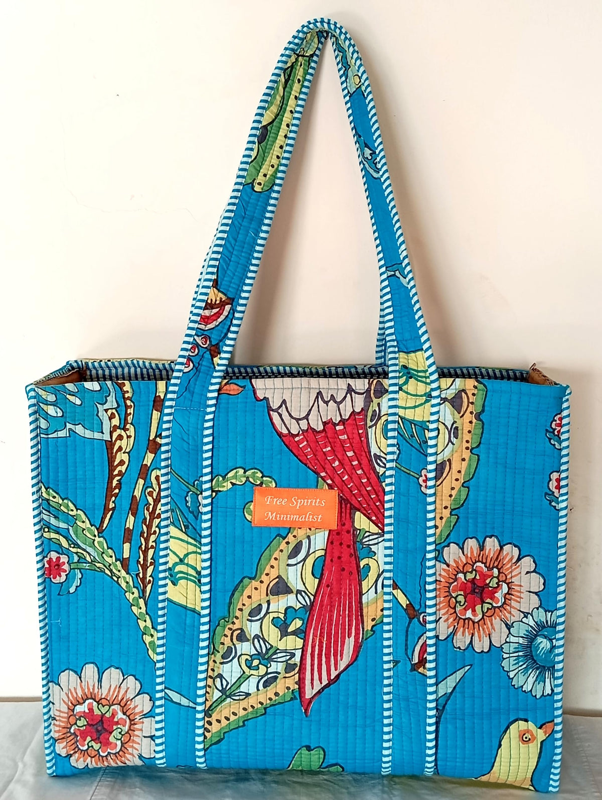 Cotton Tote bag for Women | Shoulder Bag | Durable Shopping bag | Reusable Grocery Bags | Eco friendly Bags| Handmade Cotton Bag | Stylish Quilted handBag |Vegan Tote Bag (Sky Blue)