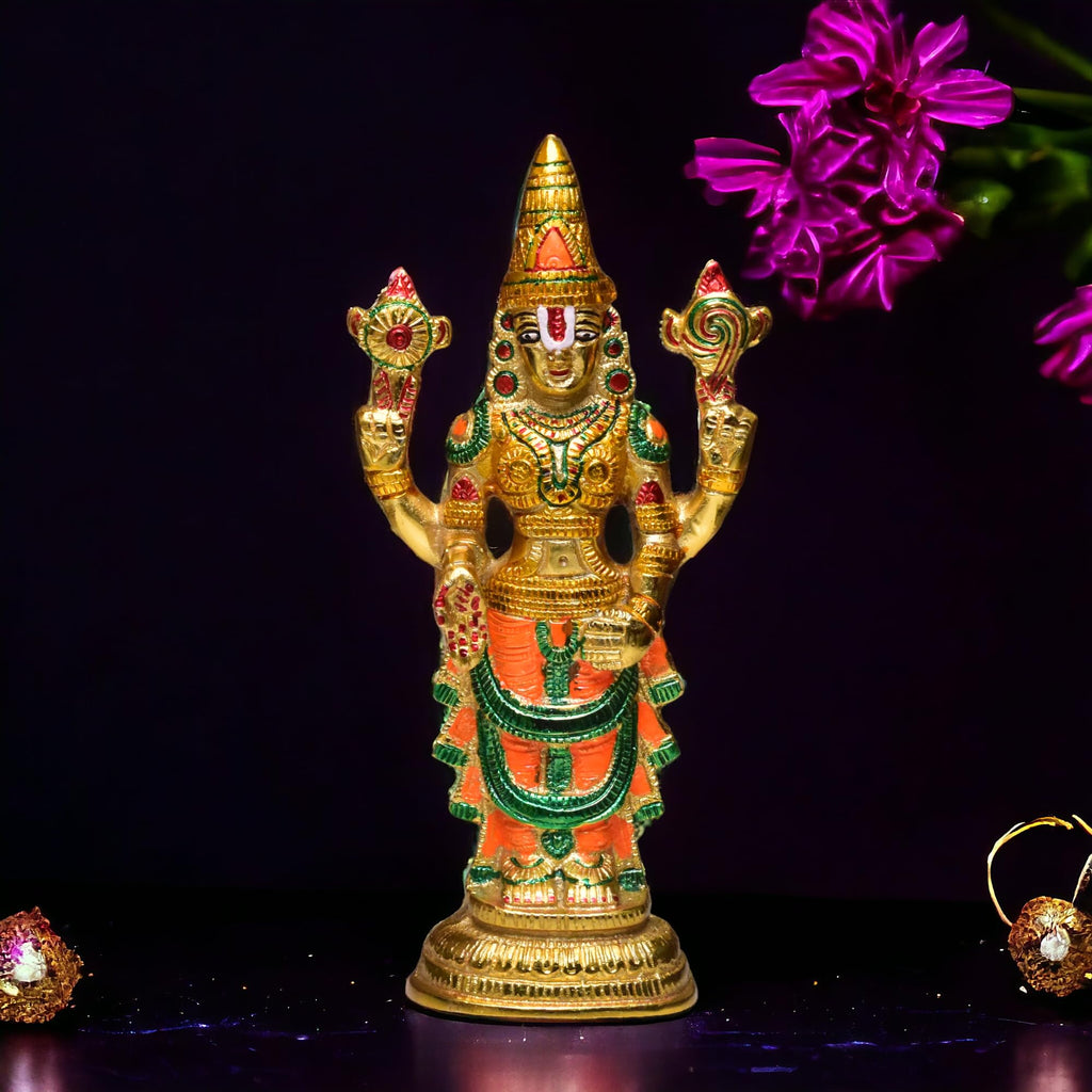 KridayKraft Aluminium Handicrafts Lord Tirupati Balaji Venkateswara Statue, Tirupati Balaji God Idol (Muliticolor)