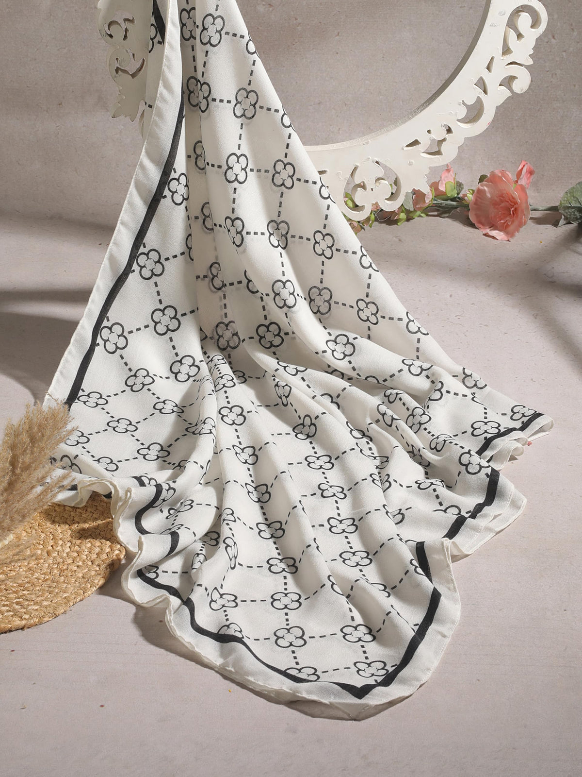 CrossKulture Beigebrown Blended Cotton Wool Scarf |Women's Long Winter Stole| Floral Design |Stylish & Lightweight |Warm Body Wrap, Head Neck Scarf For Women - Wedding & Travel, Female