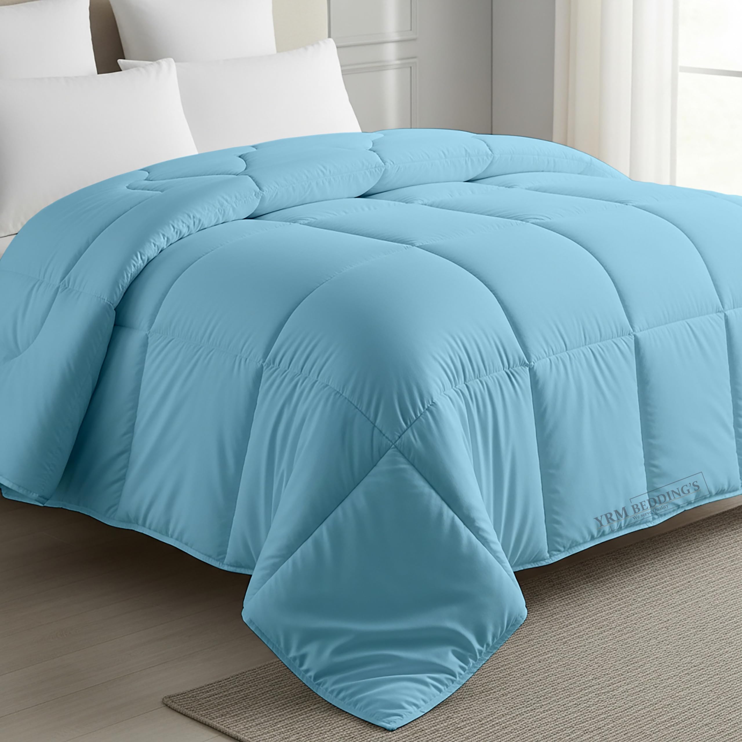MeckHome Culture MHC- 800 Series Quilted Comforter 300-GSM Microfiber Soft/Fluffy Hypoallergenic Comforter/Quilt/Dohar/Rajai for (60 x 90 Inches) Single Bed Comforter -Sky Blue Kafalo