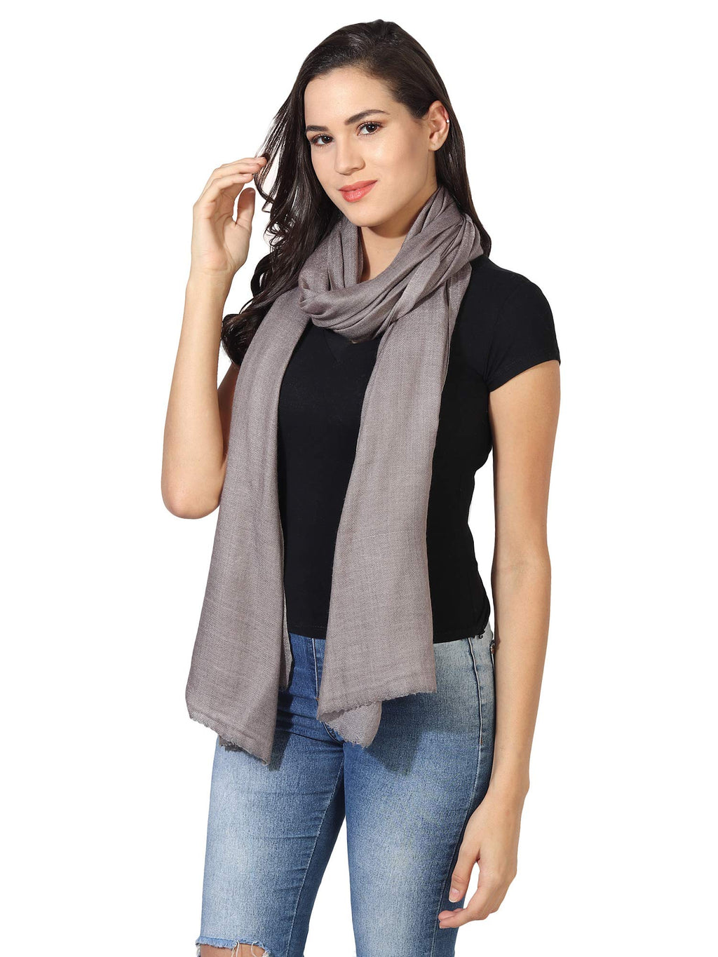 MUFFLY Fine Blended Ultra Soft & Warm Wool Silk Unisex Pashmina Shawl, Stole & Wrap with Hanger (Grey)