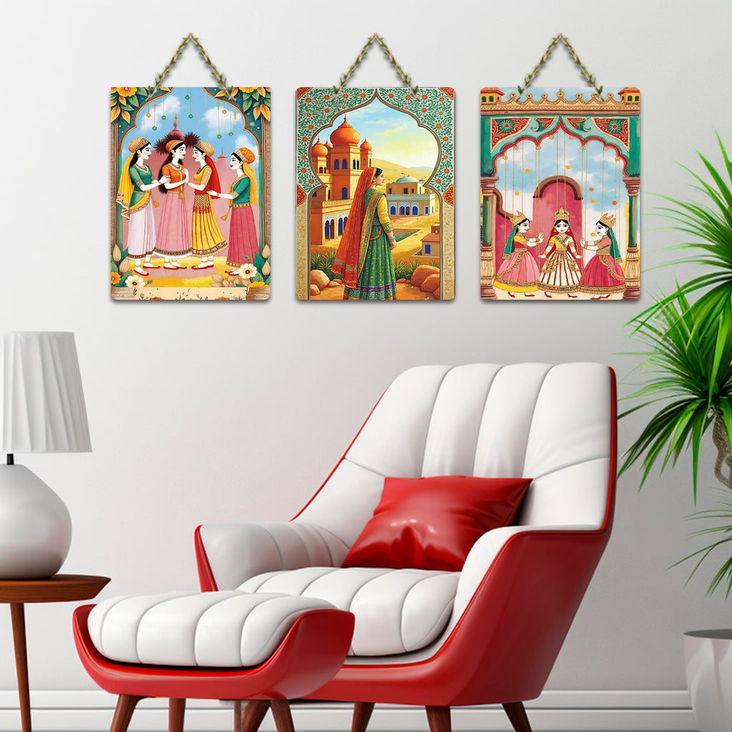 Ranovaa Wooden Hanging | Handmade Rajasthani Folk Art Panel For Home Decor | Artistic Craft For Living Room Bedroom Kitchen Temple Office | Unique Handcrafted Decoration (DWA_96131)