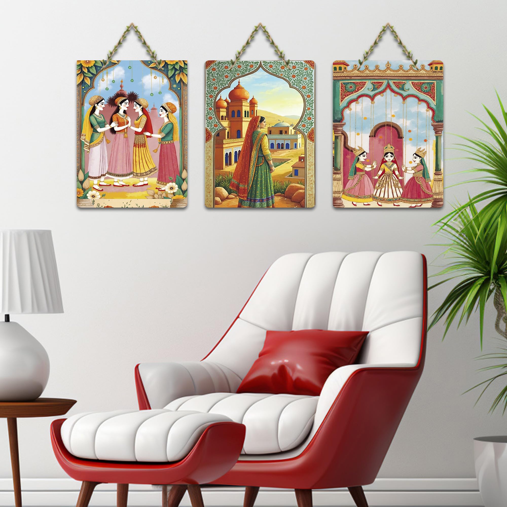 Ranovaa Wooden Hanging | Handmade Rajasthani Folk Art Panel For Home Decor | Artistic Craft For Living Room Bedroom Kitchen Temple Office | Unique Handcrafted Decoration (DWA_96131)