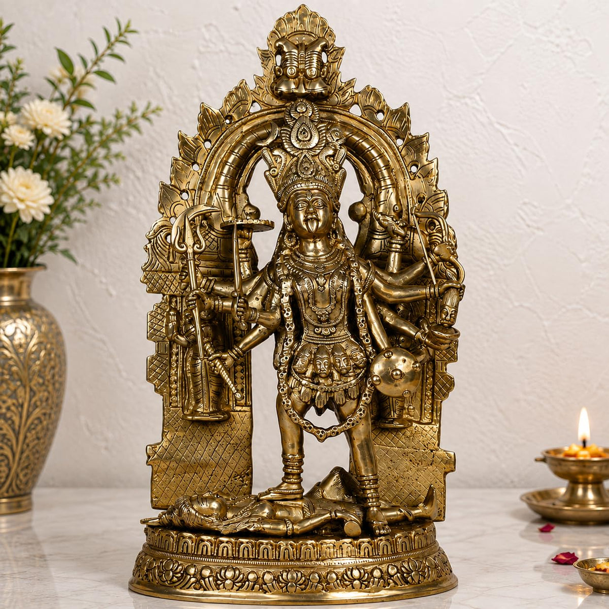 ARTVARKO Big Brass Kali MATA Murti Maha Kaali with Shiva Idol Adi Shakti Ma Mahakali Kalika Maa Statue 22 Inch