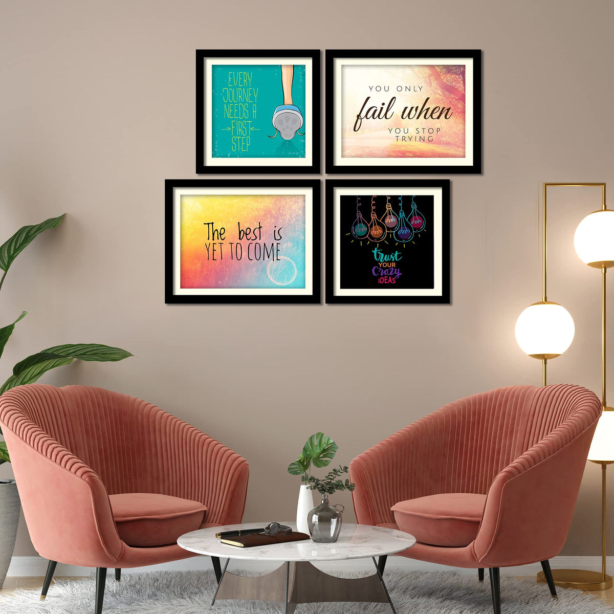 VIBECRAFTS Motivational Quotes Wall Hanging Frame Set of 4 For Office Digital Reprint Posters with Synthetic Wooden Frame Home, Office Decorative Gift Item(15 inch x 12 inch)(PFVC4Pcs3_1514)