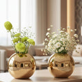 BEHOMA Metal Ball Round Metal Vase Set, Gold - Set of 2